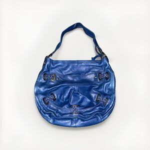 B Makowsky Blue Pebbled Leather Hobo Shoulder Bag